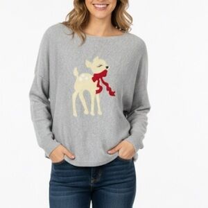 NWT Aaeda Rudolph Reindeer Clarice Soft Oversized Loose Christmas Sweatshirt L